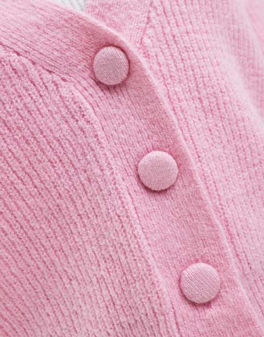 Brave Soul – Strickjacke in Rosa mit Knopfleiste und Patentmuster, 3 von 4