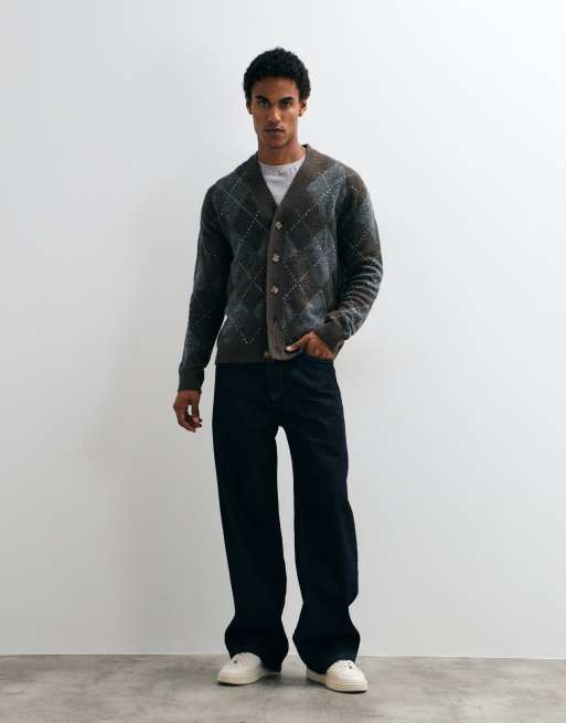 Brave Soul Strickjacke mit braunem Argyle-Muster, 2 von 9