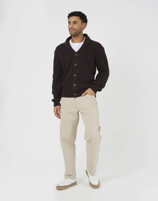 Brave Soul Strickjacke mit Schalkragen und grobem Strick in Schokobraun, 3 von 4
