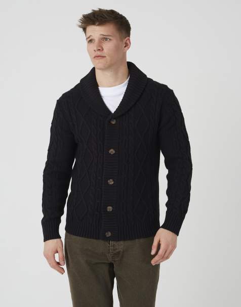 Brave Soul Strickjacke mit Schalkragen und Zopfmuster in Schwarz - view 1