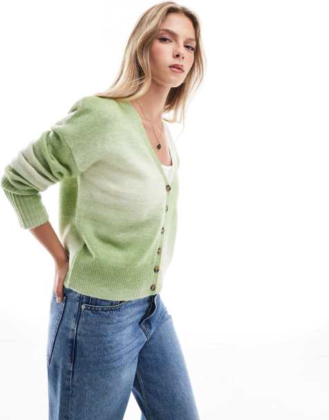 Brave Soul – Strickjacke mit Space-Dye-Färbung in Weiß und Grün - view 1