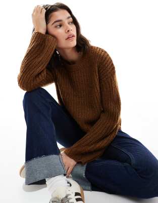 Brave Soul - Strickpullover in Braun mit Rundhalsausschnitt-Brown