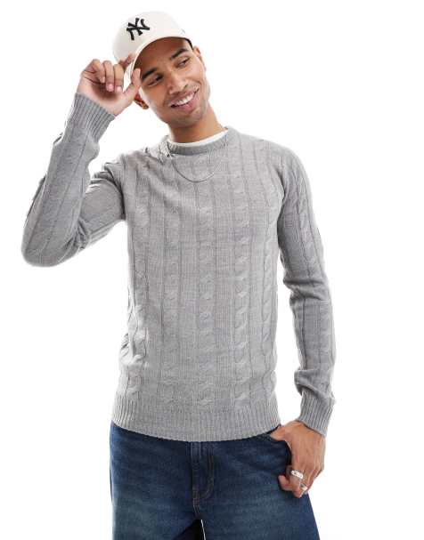 Brave Soul – Strickpullover in Grau mit Rundhalsausschnitt und Zopfmuster - view 1