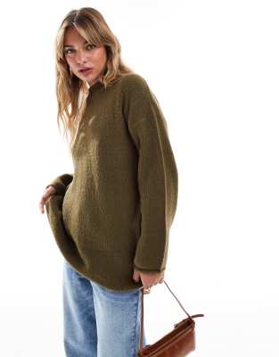 Brave Soul - Strickpullover in Khaki mit Stehkragen-Grün