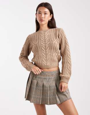 Brave Soul - Strickpullover in Nerzbeige mit Rundhalsausschnitt und Zopfmuster-Neutral