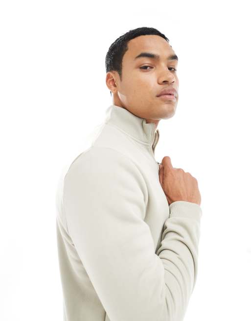 Brave Soul – Strickpullover in Steinbeige mit Stehkragen und kurzem Reißverschluss, 4 von 5