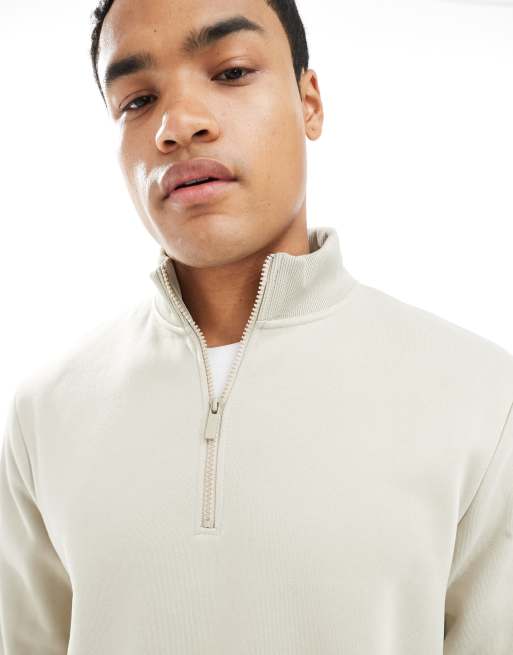 Brave Soul – Strickpullover in Steinbeige mit Stehkragen und kurzem Reißverschluss, 5 von 5