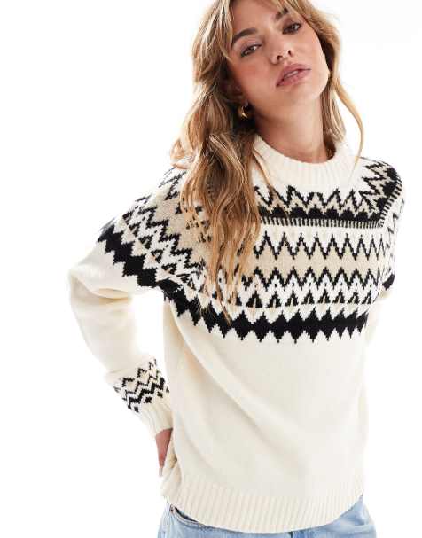 Brave Soul – Strickpullover in Weiß mit Norwegermuster - view 1