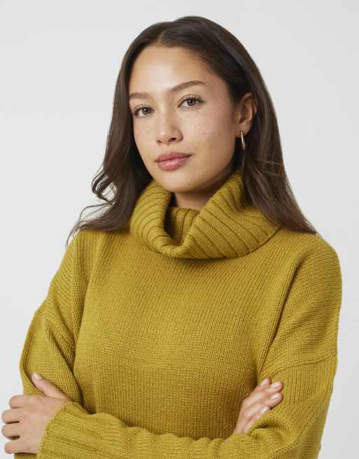 Brave Soul Strickpullover mit lockerer Passform, Rollkragen und Seitenschlitz in Olivgrün, 4 von 4