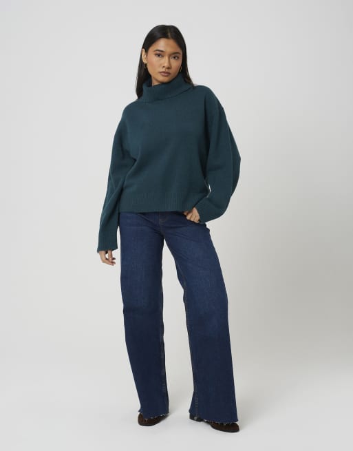 Brave Soul Strickpullover mit Rollkragen in lockerer Passform in Petrol, 3 von 4