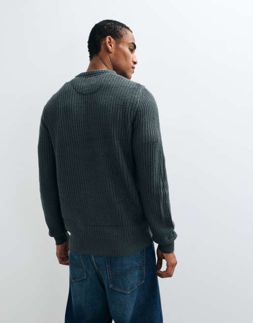Brave Soul Strickpullover mit Rundhalsausschnitt, gerippten Bündchen und Saum in Salbeigrün, 5 von 5