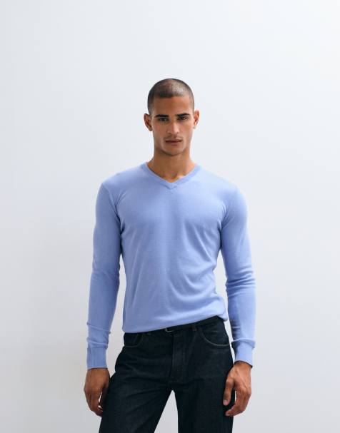 Brave Soul Strickpullover mit V-Ausschnitt in Hellblau - view 1