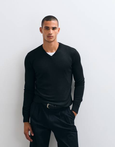 Brave Soul Strickpullover mit V-Ausschnitt in Schwarz - view 1