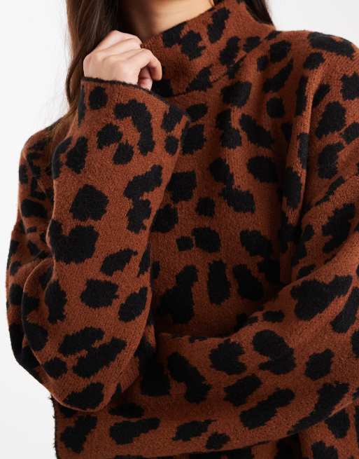 Brave Soul - Strikket trøje med rullekrave og leopardprint, 4 af 4
