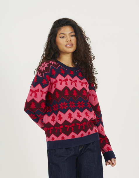 Brave Soul Stripe christmas jumper in navy - view 1