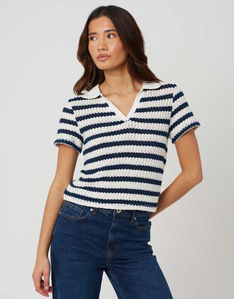 Brave Soul Stripe polo shirt in navy