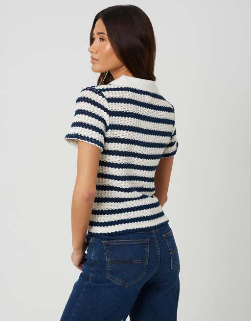Brave Soul Stripe polo shirt in navy, 4 of 4