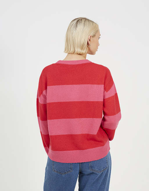 Brave Soul Stripe sequin detail christmas jumper in red, 2 of 4