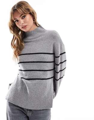 Brave Soul stripe turtle neck jumper in grey