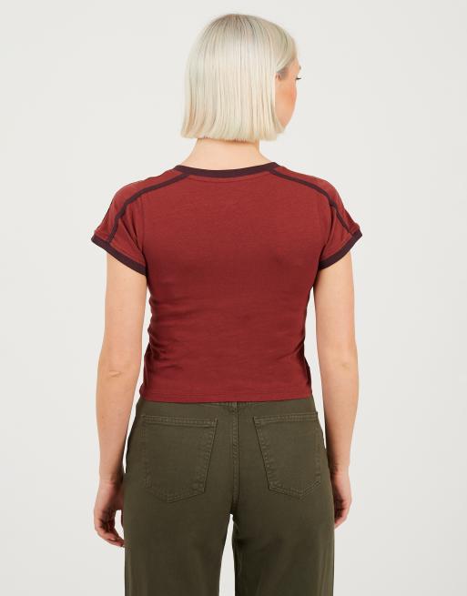 Brave Soul Stripe v-neck t-shirt in burgundy, 2 of 4