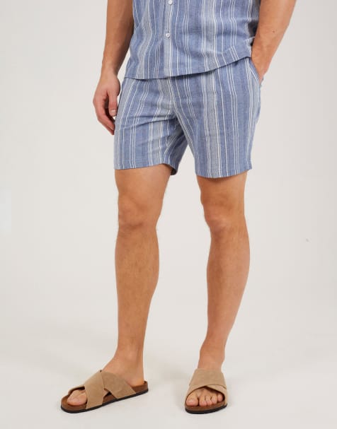 Brave Soul Striped cotton shorts in blue - view 1