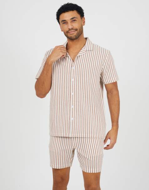 Brave Soul Striped drawcord shorts in brown - view 1