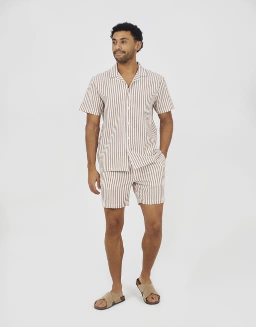 Brave Soul Striped drawcord shorts in brown, 3 of 4