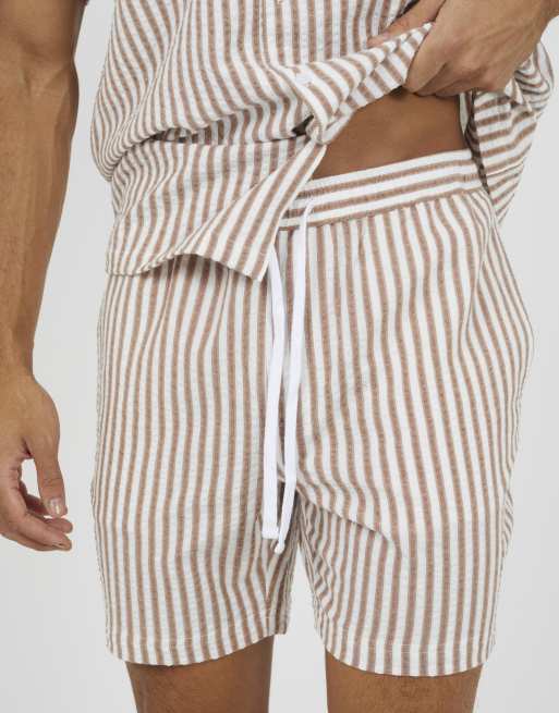Brave Soul Striped drawcord shorts in brown, 4 of 4