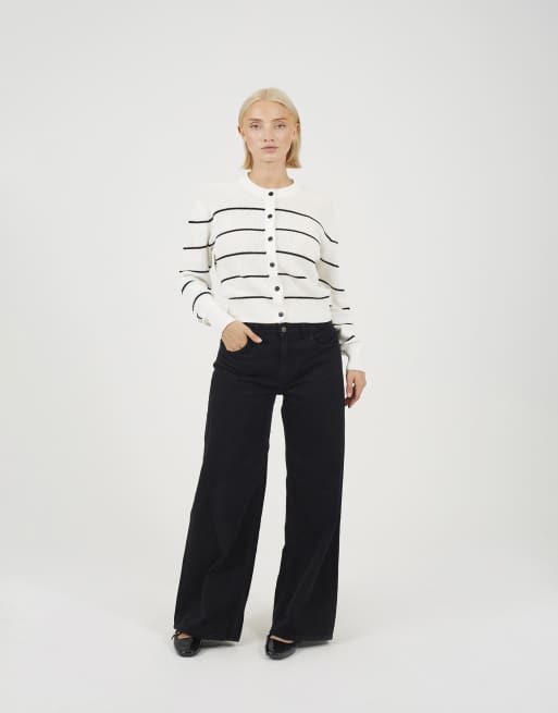 Brave Soul Striped fisherman knit cardigan in white, 2 of 4