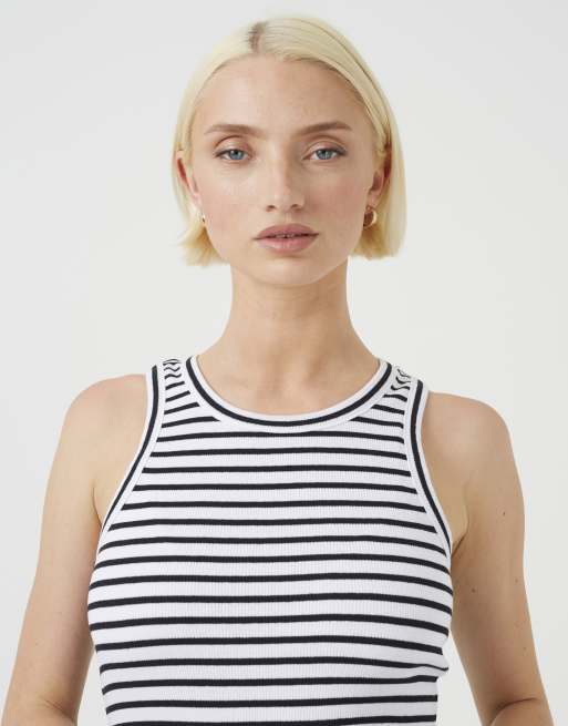 Brave Soul Striped ribbed sleeveless mini dress in white, 4 of 4