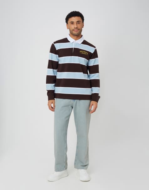 Brave Soul Striped rugby shirt in chocolate - view 1