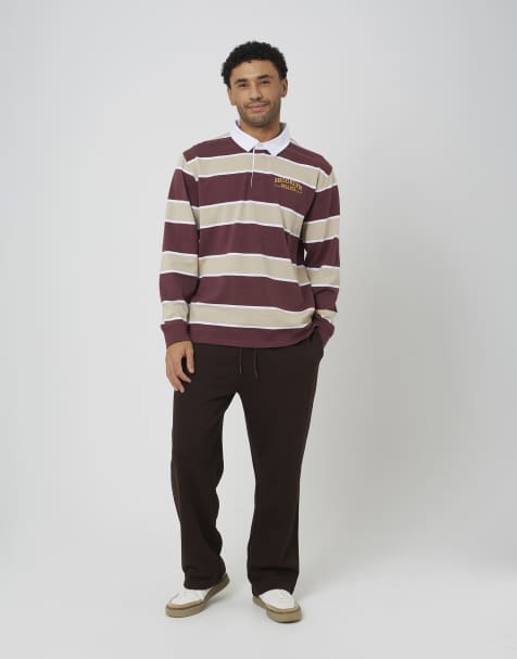 Brave Soul Striped rugby shirt in wine - view 1