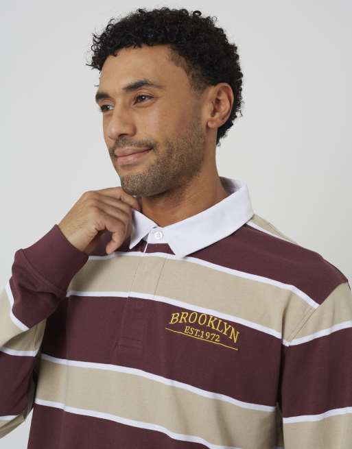 Brave Soul Striped rugby shirt in wine, 2 of 4