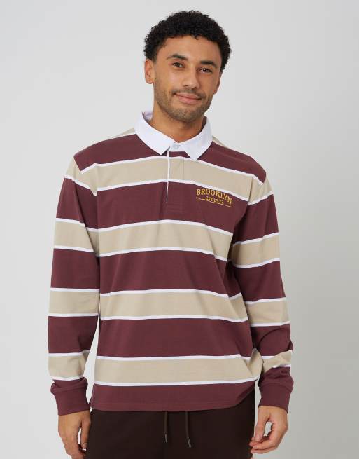 Brave Soul Striped rugby shirt in wine, 3 of 4