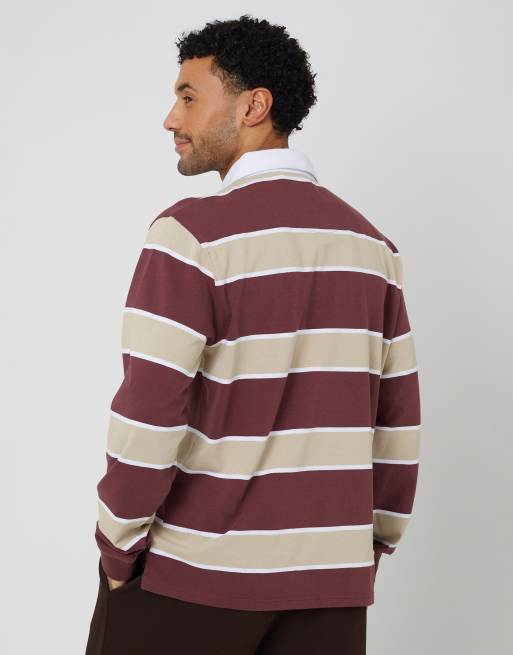 Brave Soul Striped rugby shirt in wine, 4 of 4