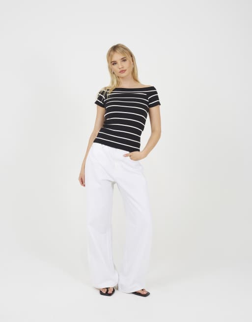 Brave Soul Striped scoop neck short sleeve top in black, 3 of 4