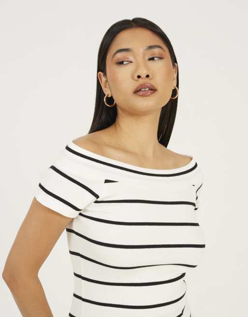 Brave Soul Striped scoop neck short sleeve top in white, 4 of 4
