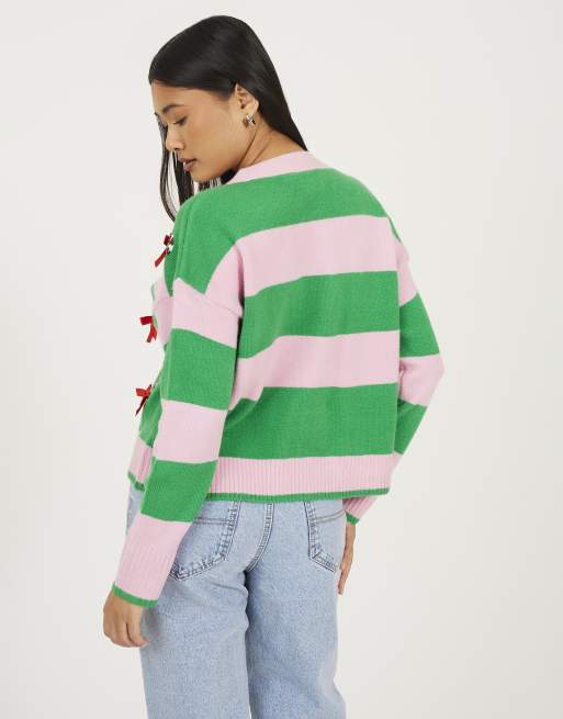 Brave Soul Striped sequin candy cane cardigan in pink, 2 of 4