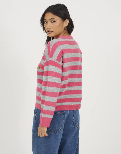 Brave Soul Striped sequin christmas jumper in pink, 2 of 4