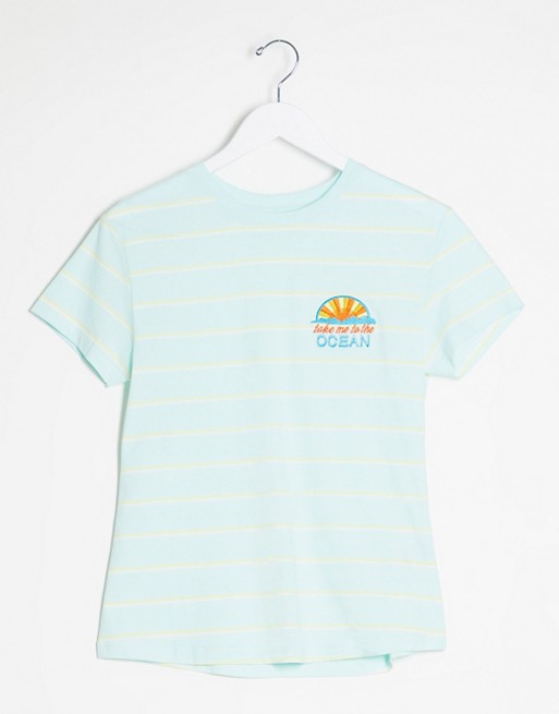 Brave Soul striped t-shirt with ocean embroidered patch