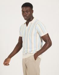 Brave Soul Striped trophy neck knitted polo shirt in cream