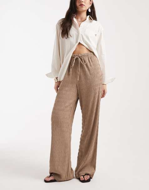 Brave Soul – Strukturierte Jersey-Hose in Mokkabraun mit weitem Bein, Kombiteil - view 1