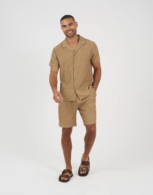 Brave Soul – Strukturierte Shorts in Hellbraun mit Kordelzug, 3 von 4