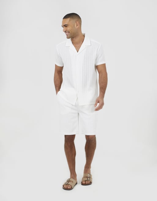 Brave Soul – Strukturierte Shorts in Wollweiß mit Kordelzug, 3 von 4