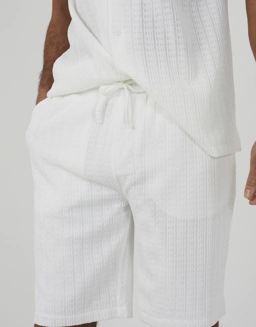 Brave Soul – Strukturierte Shorts in Wollweiß mit Kordelzug, 4 von 4