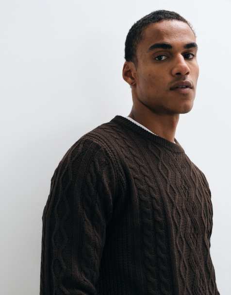 Brave Soul Studio cable knit jumper in Chocolate - view 1