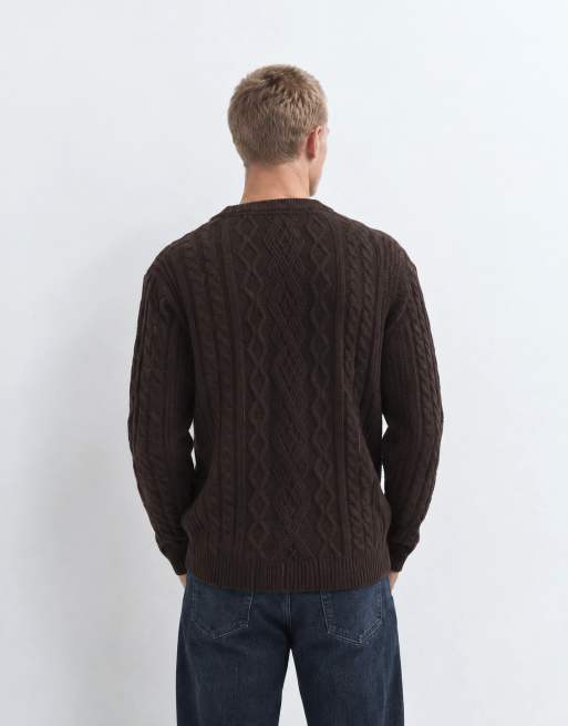 Brave Soul Studio cable knit jumper in Chocolate, 10 of 10
