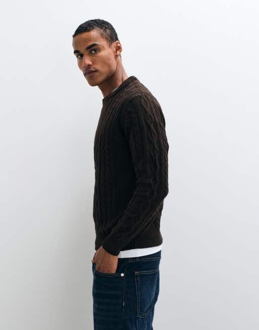 Brave Soul Studio cable knit jumper in Chocolate, 4 of 10