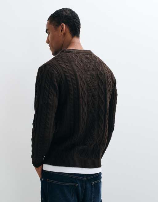 Brave Soul Studio cable knit jumper in Chocolate, 5 of 10