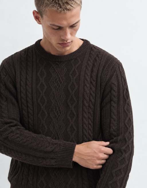 Brave Soul Studio cable knit jumper in Chocolate, 6 of 10